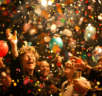 Group People Are Celebrating With Confetti Confetti